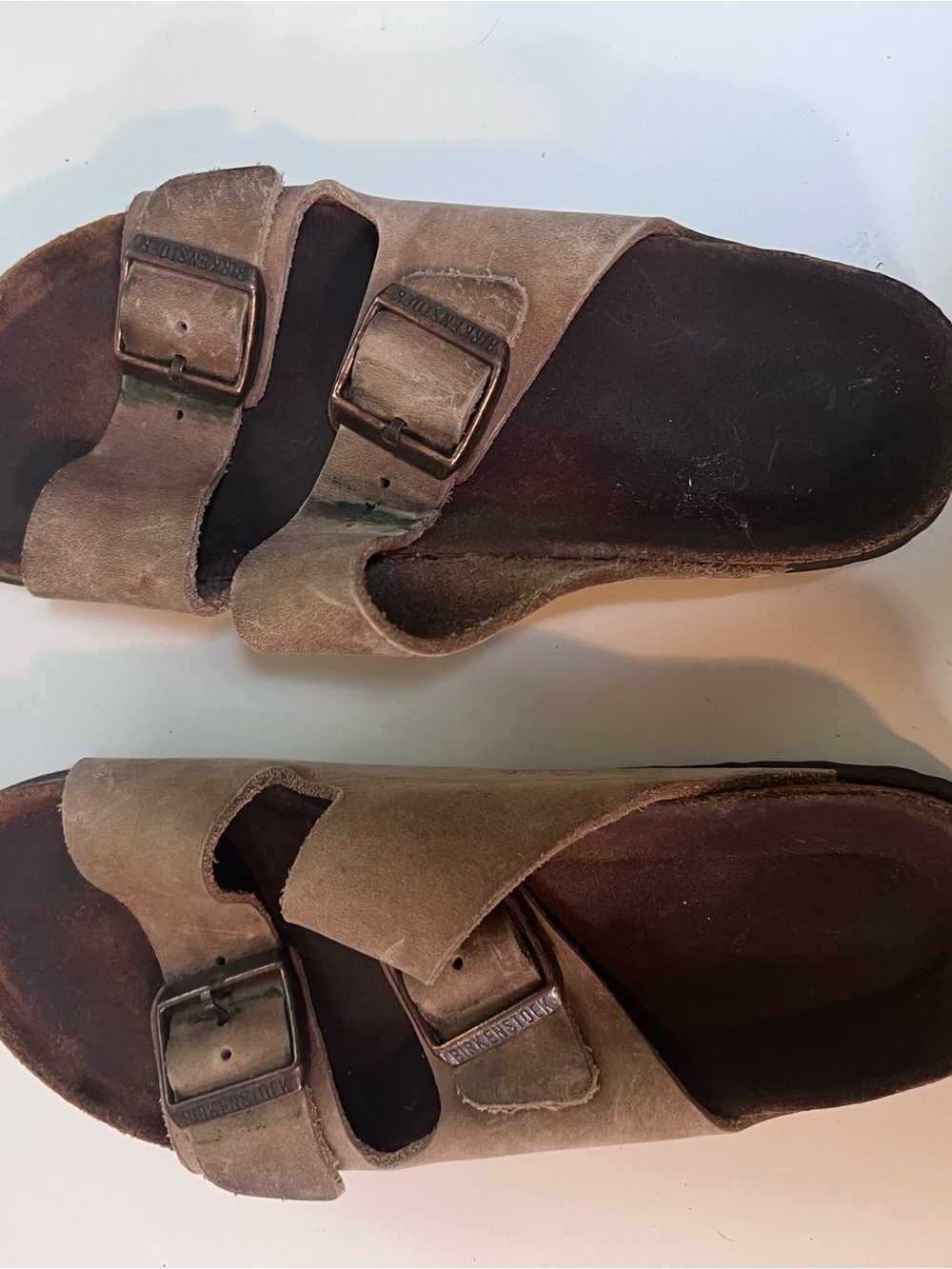 Birkenstocks Arizona Leather Suede Sandal Slides, Brown, Size US 10.5
